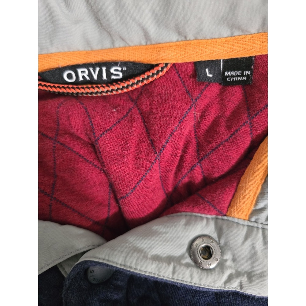 Orvis Quilted Sweatshirt Mens Large Henley Snap Pullover Navy Blue - Picture 4 of 6